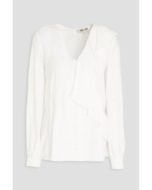 Diane von Furstenberg White aggie Ruffled Crepe De Chine Top