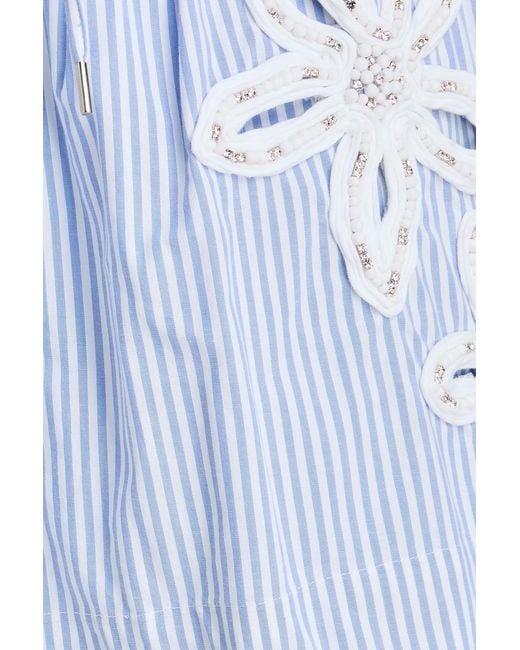 Sandro Blue Striped Floral-Appliquéd Cotton-Blend Shorts