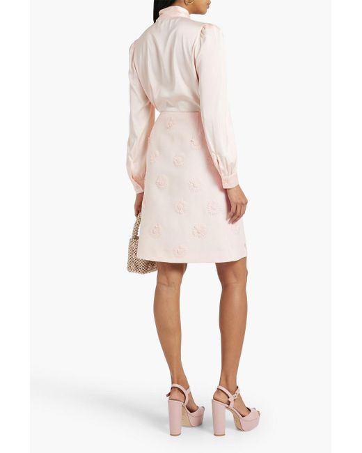 Valentino Garavani White Floral-appliquéd Wool And Silk-blend Crepe Mini Skirt