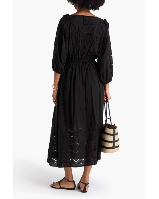 Lug Von Siga Black Nova Off-The-Shoulder Broderie Anglaise Cotton Midi Dress