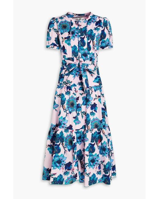 Diane von Furstenberg Blue Frankie Tiered Floral-print Stretch-cotton Poplin Midi Dress