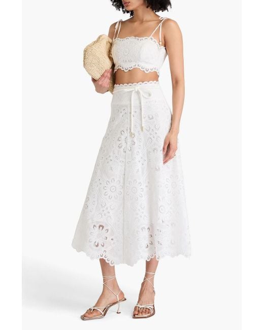 Zimmermann White Broderie Anglaise Cotton Midi Skirt