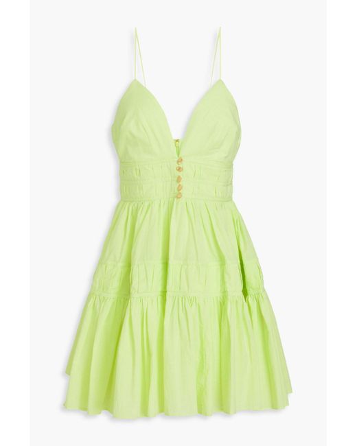 Aje. Green Grace Tiered Cotton-poplin Mini Dress