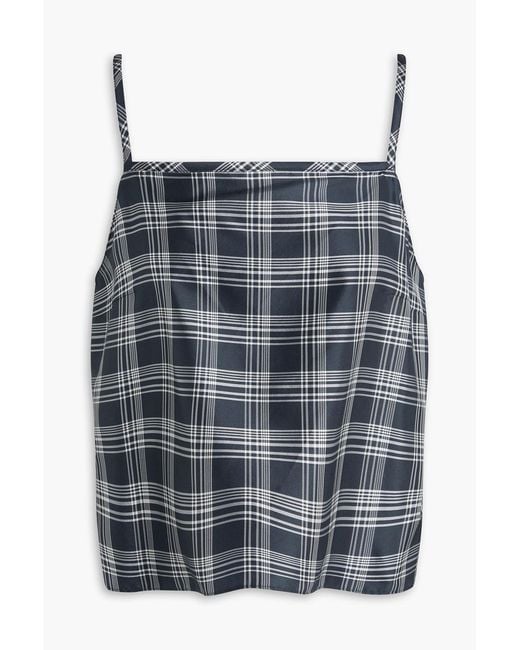 Theory Gray Checked Silk-twill Top