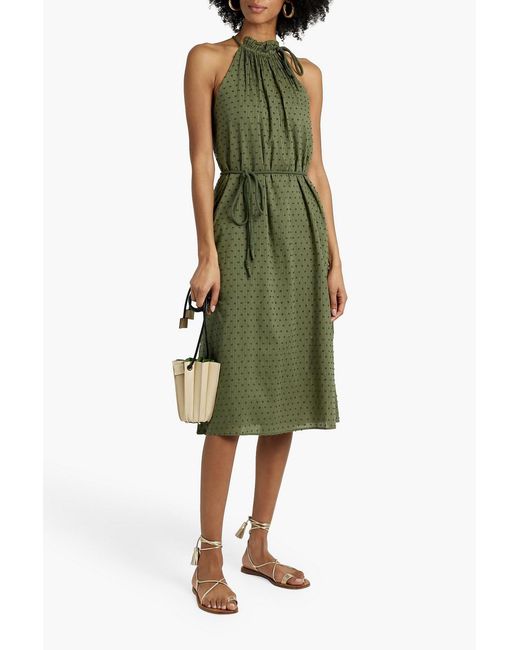 Joie Green Nashua Gathered Swiss-dot Cotton Dress