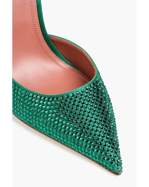 AMINA MUADDI Green Vittoria 105 Crystal-embellished Satin Pumps