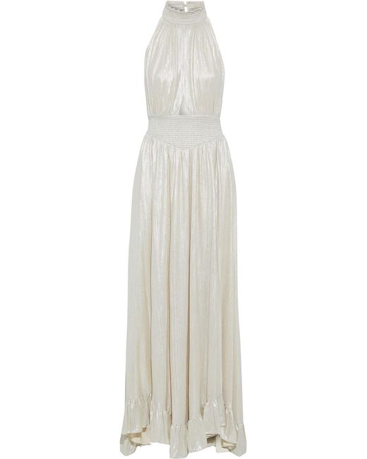 retroféte White Carly Cutout Shirred Lamé Gown