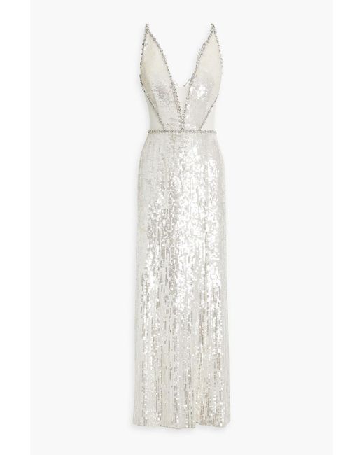 Jenny Packham White Amara Crystal-embellished Sequined Tulle Gown