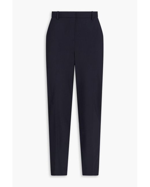 Theory Blue Wool-Blend Crepe Slim-Leg Pants