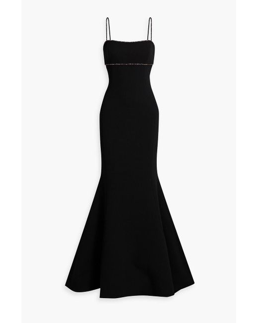Rebecca Vallance Black Fluted Embellished Crepe Gown