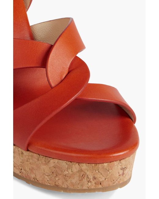 Jimmy Choo Orange Aleili 100 Leather Wedge Sandals