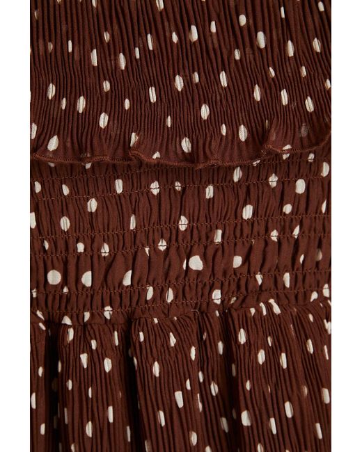 Ganni Brown Ruffled Polka-dot Plissé-crepon Midi Dress