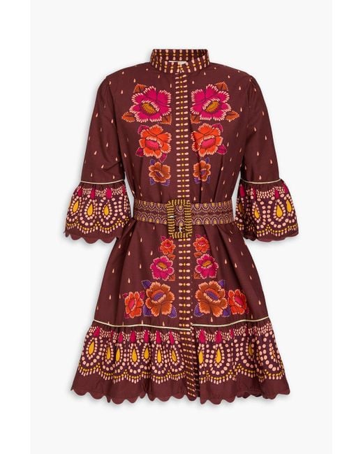 Farm Rio Red Minikleid aus baumwolle mit floralem print und muschelsaum