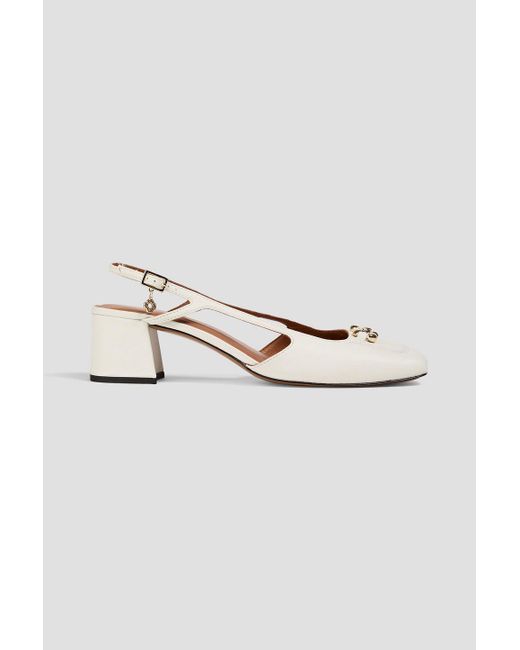 Maje White Chain-embellished Leather Slingback Pumps