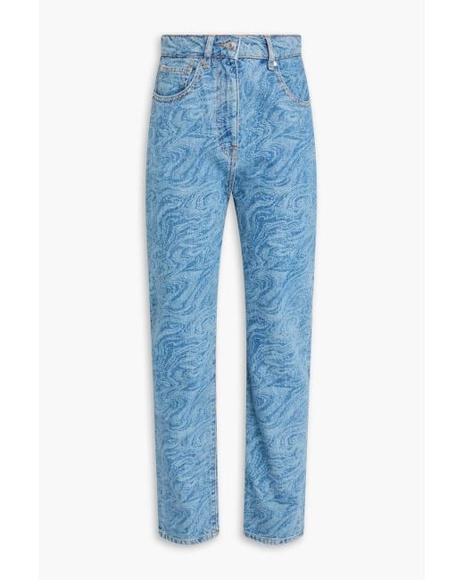 IRO Blue Printed High-Rise Straight-Leg Jeans