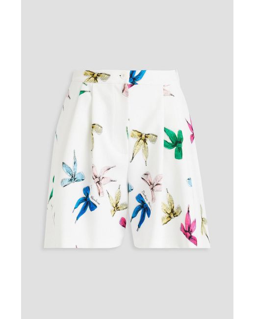 Boutique Moschino White Pleated Printed Stretch-crepe Shorts