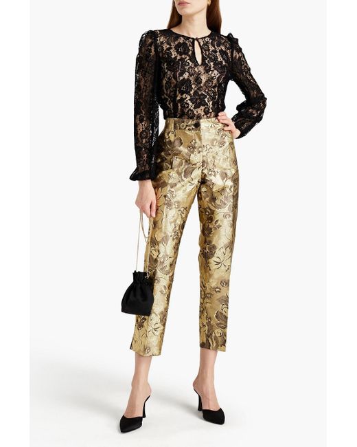 Synthetic Cropped Brocade Tapered Pants 