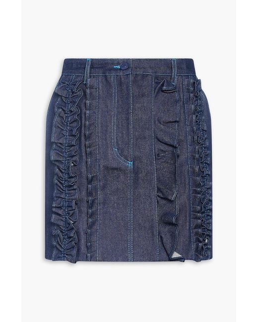 CECILIE BAHNSEN Blue Odin Ruffled Denim Mini Skirt