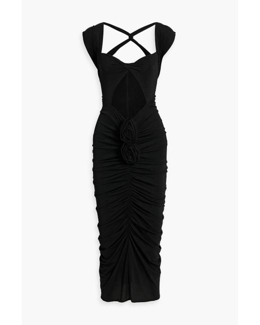 Magda Butrym Black Floral-appliquéd Cutout Stretch-cupro Jersey Midi Dress