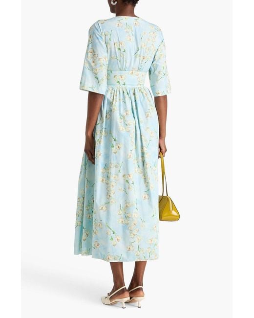 Emilia Wickstead Blue Elowen Pleated Floral-print Cotton-poplin Midi Dress