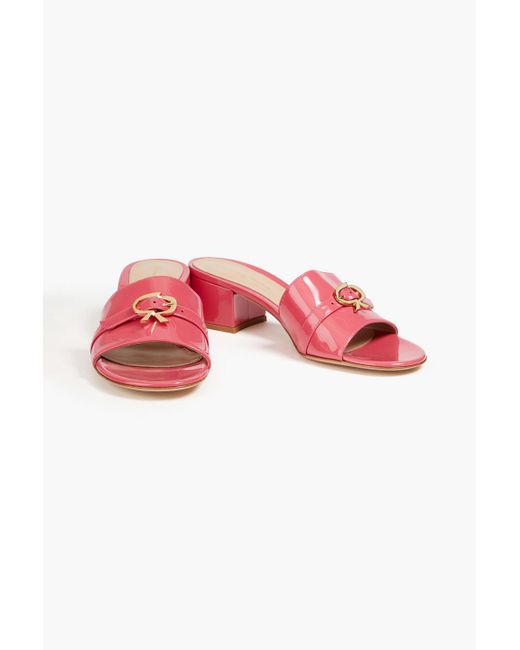Gianvito Rossi Pink Embellished Patent-leather Mules