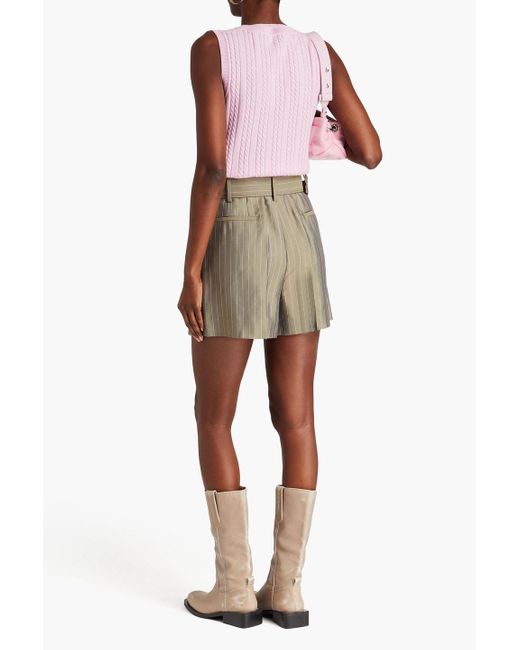 Sandro Green Arles Belted Pinstriped Twill Shorts