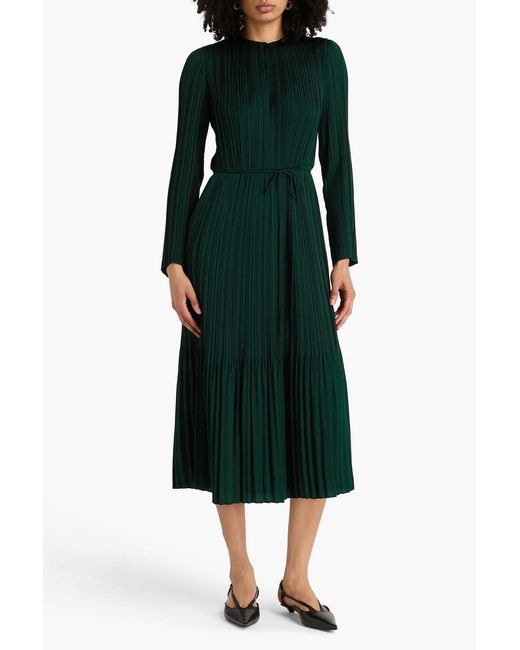 Vince Green Plissé-satin Midi Dress