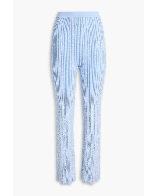 Missoni Blue Sequin-Embellished Ribbed-Knit Bootcut Pants