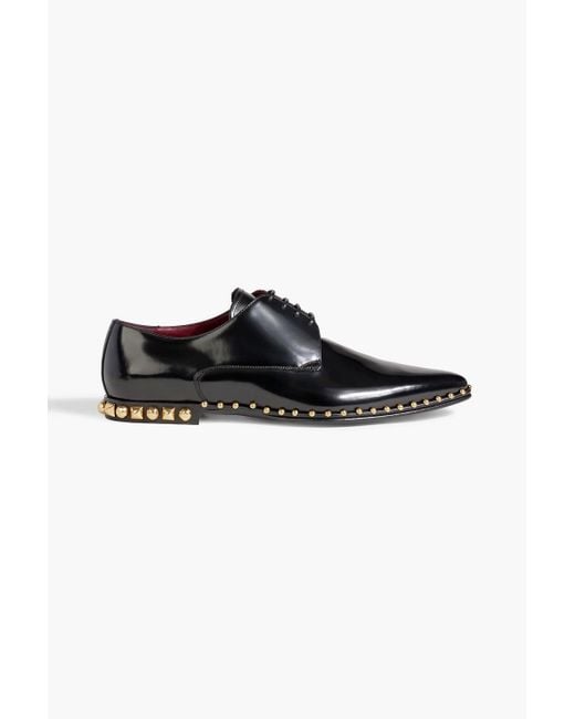 Dolce & Gabbana Black Studded Polished-leather Derby Shoes for men