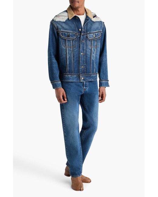 Maison Margiela Blue Pendleton Distressed Denim Jacket for men