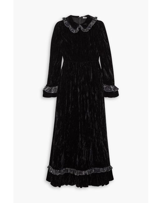 BATSHEVA Black Ruth Ruffled Crushed-velvet Maxi Dress