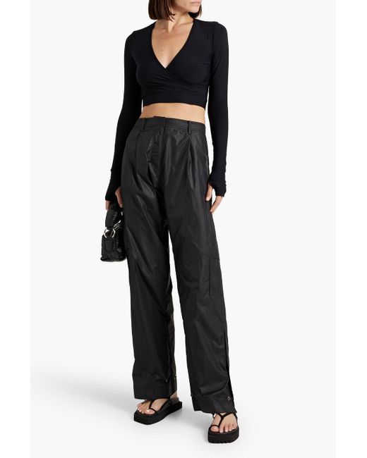 Commando Black Butter Cropped Wrap-effect Stretch-micro Modal Top
