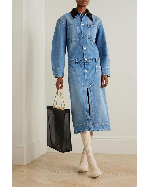 Stella McCartney Blue Corduroy-Trimmed Denim Midi Dress