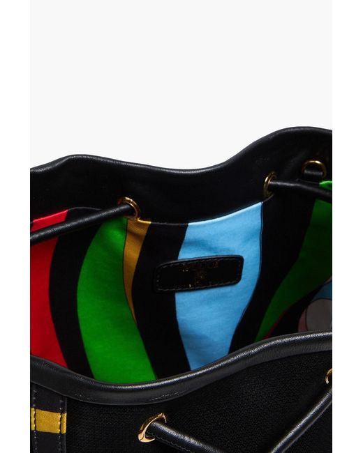 Emilio Pucci Black Printed Leather-Trimmed Cotton Bucket Bag