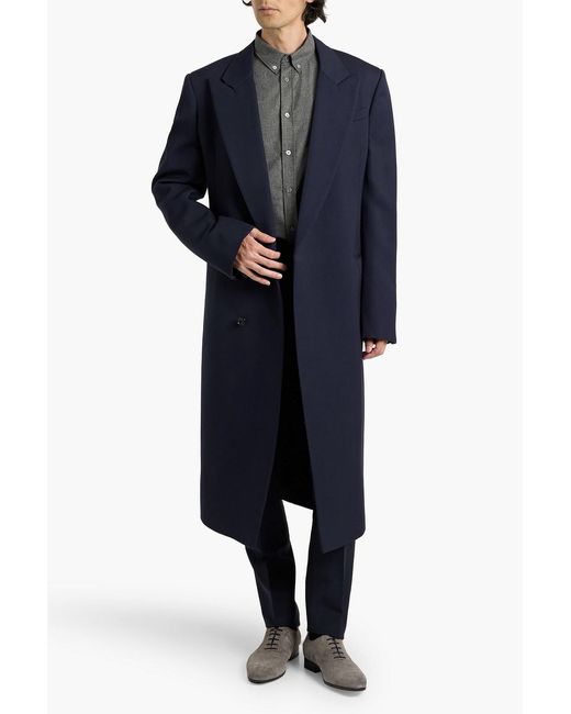 McQueen Blue Double-Breasted Wool-Twill Coat for men