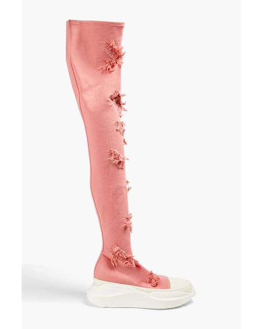 Rick Owens Pink Distressed Denim Thigh Boots