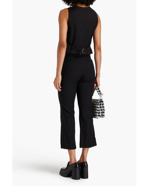 RED Valentino Black Cropped Satin-trimmed Twill Bootcut Pants