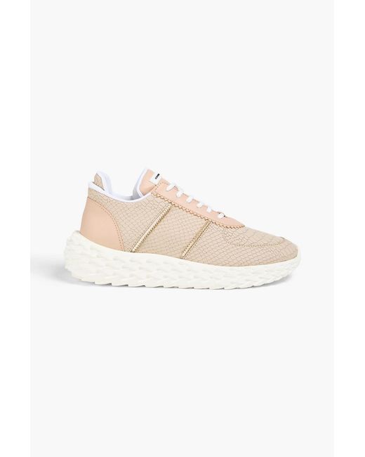 Giuseppe Zanotti Gray Urchin Snake-effect And Smooth Leather Sneakers