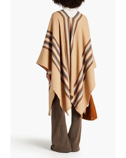 Nili Lotan Brown Brita Fringed Striped Wool-blend Poncho