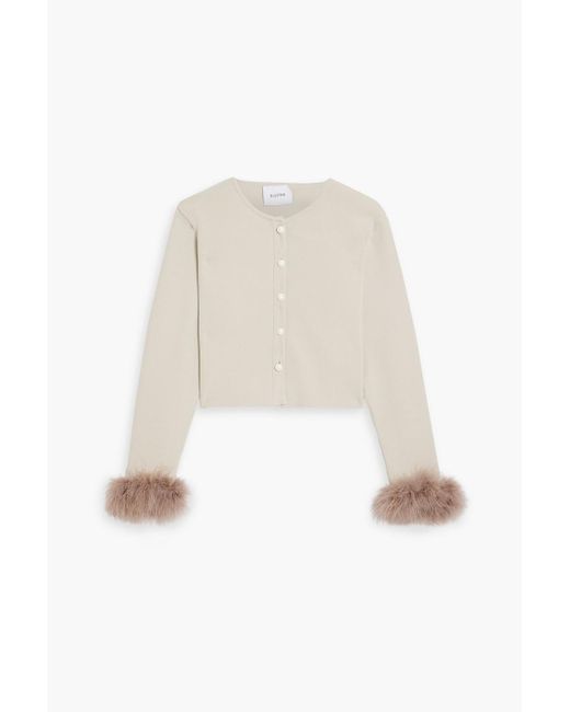Sleeper Natural Cropped Feather-embellished Knitted Cardigan