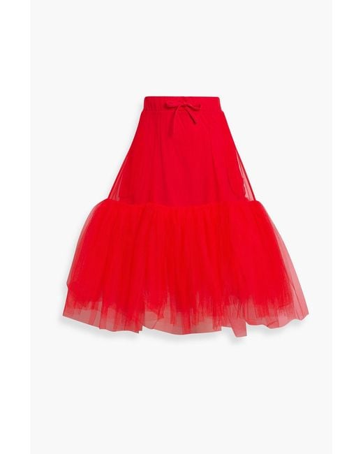 Simone Rocha Red Ruffled Laye Tulle And Cotton-jersey Skirt
