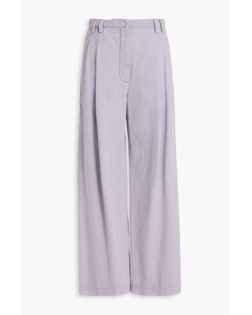 Brunello Cucinelli Purple Pleated Cotton And Linen-Blend Twill Wide-Leg Pants