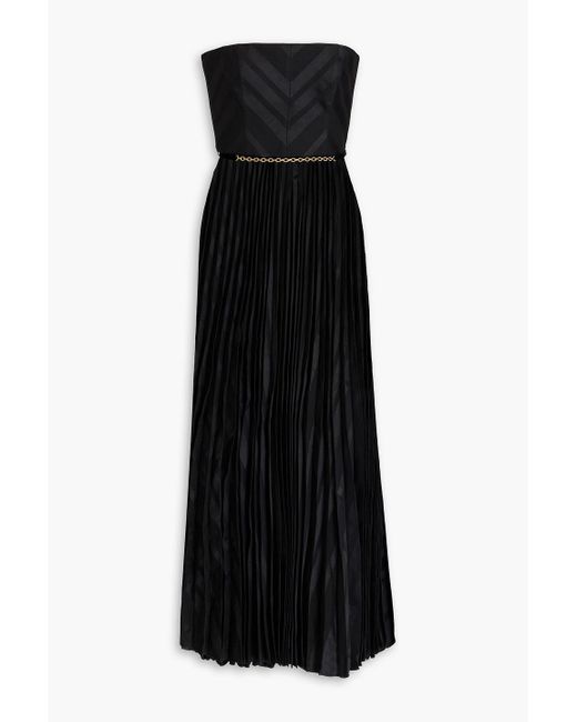 Zimmermann Black Strapless Pleated Devoré-paneled Twill Midi Dress