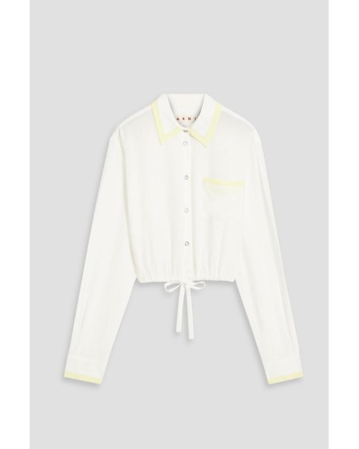 Marni White Cropped Silk Crepe De Chine Shirt