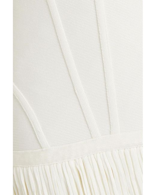 Hervé Léger White Cutout Fringed Bandage Gown