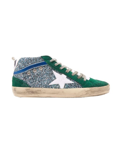 Golden Goose Deluxe Brand Green Mid Star Glitter Suede And Leather Sneakers