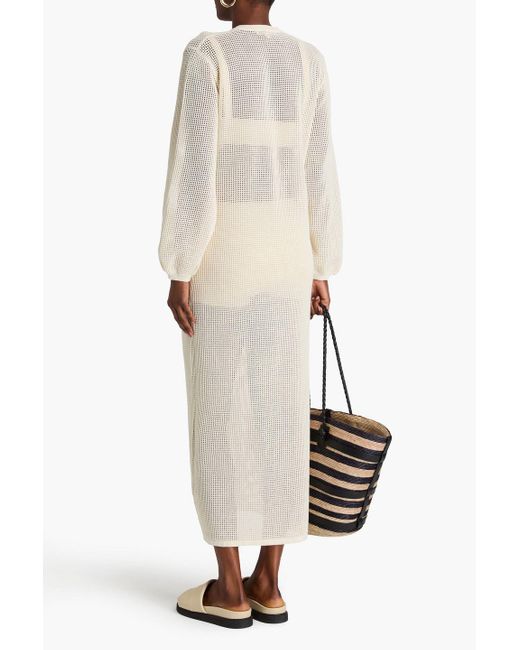 FRAME Natural Crocheted Cotton-Blend Midi Dress