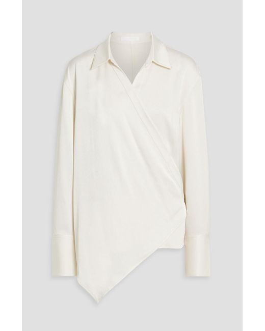 Helmut Lang White Draped Stain-Crepe Wrap Blouse