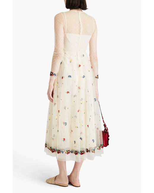 RED Valentino Natural Embroidered Tulle Midi Dress