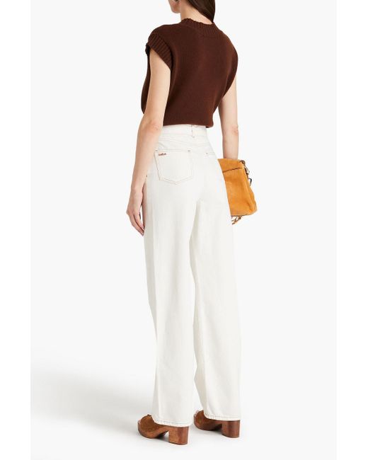 Ba&sh White Belted High-rise Wide-leg Jeans